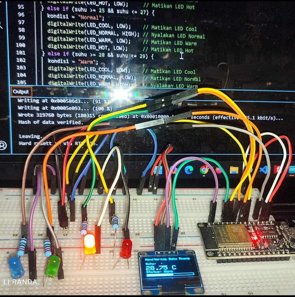 Membuat Sistem Monitoring Suhu dengan ESP32, DS18B20, OLED, dan 4 LED Indikator